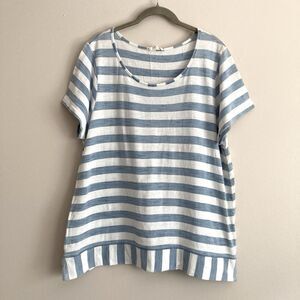 Jane and Delancey Blue White Striped Top Size XL 100% Cotton Nautical Basic